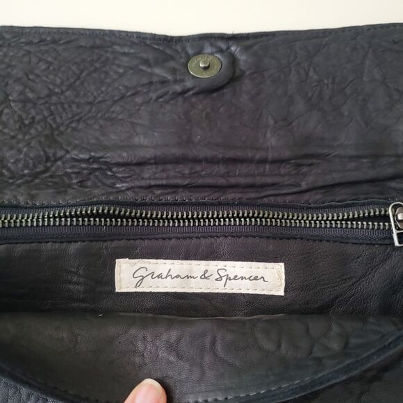 Studded Envelope Clutch Graham & Spencer Soft Black Leather Elegant Snap Zipper - Picture 3 of 5